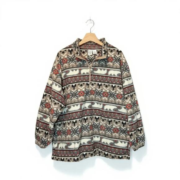 1990s Boundary Waters 1/4 Zip Fleece Pullover Polar Bear & Snowflake Oversized - Picture 1 of 16